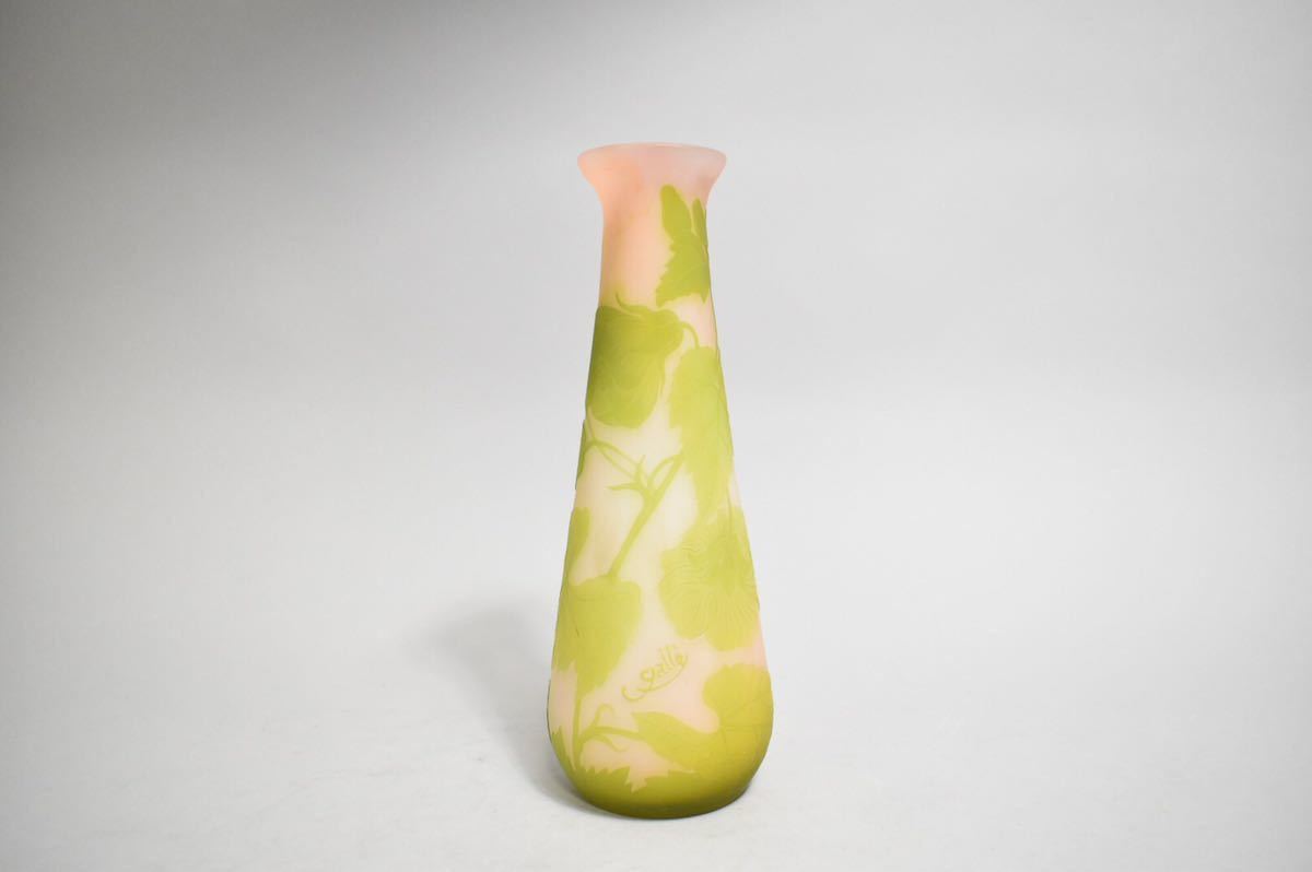 【英】48 Galle 硝子花瓶 西洋美術 ガラス工芸 色ガラス エミールガレ アール・ヌーヴォー 骨董品 美術品 古美術 時代品 