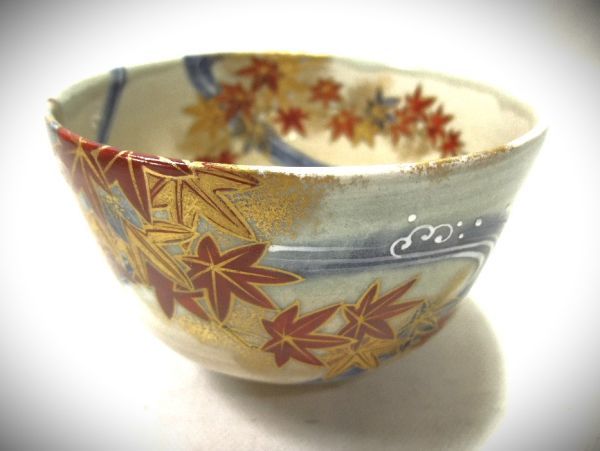 睦】茶道具 紅葉流水絵 染付 「山川 巌」金襴手 色絵磁器 京焼 清水焼