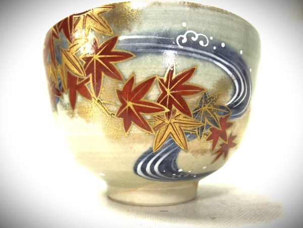 睦】茶道具 紅葉流水絵 染付 「山川 巌」金襴手 色絵磁器 京焼 清水焼