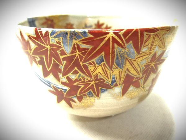 睦】茶道具 紅葉流水絵 染付 「山川 巌」金襴手 色絵磁器 京焼 清水焼