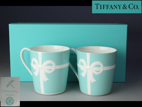 【西】Ｇ213 ティファニー TIFFANY&CO マグカップ ブルー リボン ボックス ペア