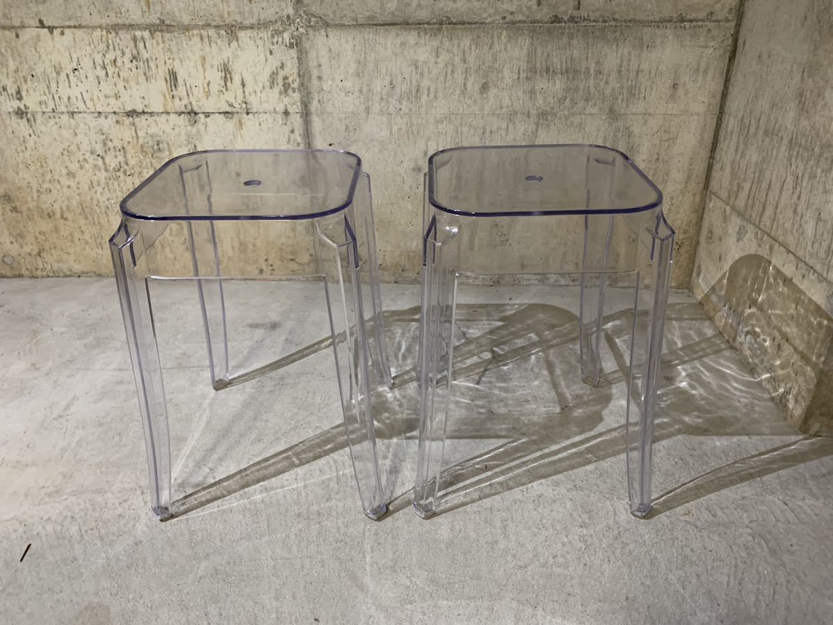 プラスティックスツール2脚セット クリア モダン 