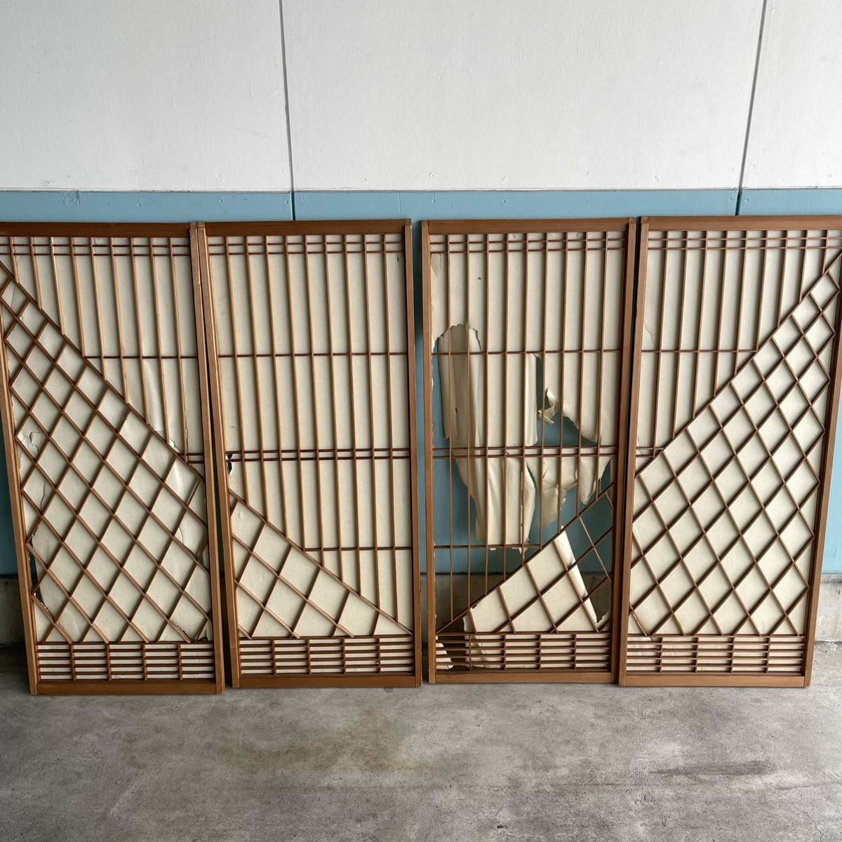 格子 建具 襖2枚組 昭和 レトロタV239◇多数出品中◇【H181cm