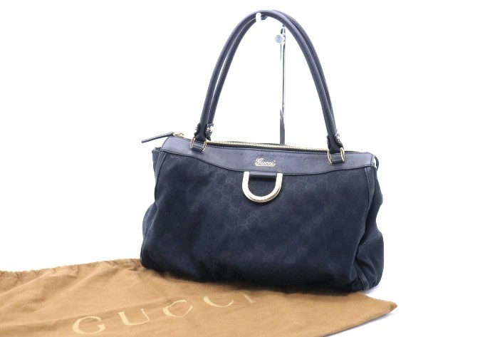 【ト石】 GUCCI グッチ 189831 ハンドバッグ GG柄 アビー ジャガード×レザー ブラック 黒 保護袋付き ECZEWH60