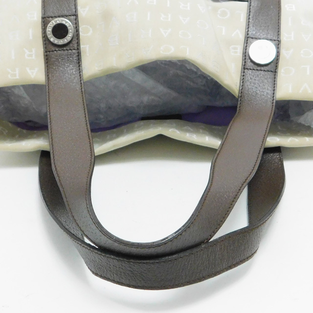 美品BVLGARIブルガリ トートバッグ ロゴマニア ベージュ×濃茶系 A4収納 イタリア製 良品 正規品