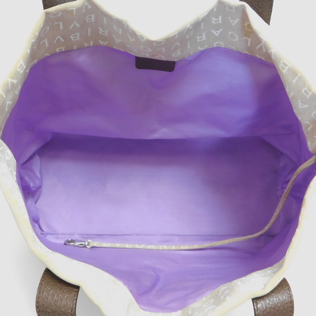 美品BVLGARIブルガリ トートバッグ ロゴマニア ベージュ×濃茶系 A4収納 イタリア製 良品 正規品