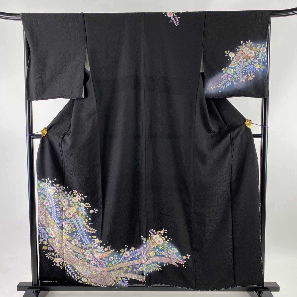 付下げ 美品 名品 辻が花柄 熨斗 絞り 金彩 黒 袷 身丈160cm 裄丈