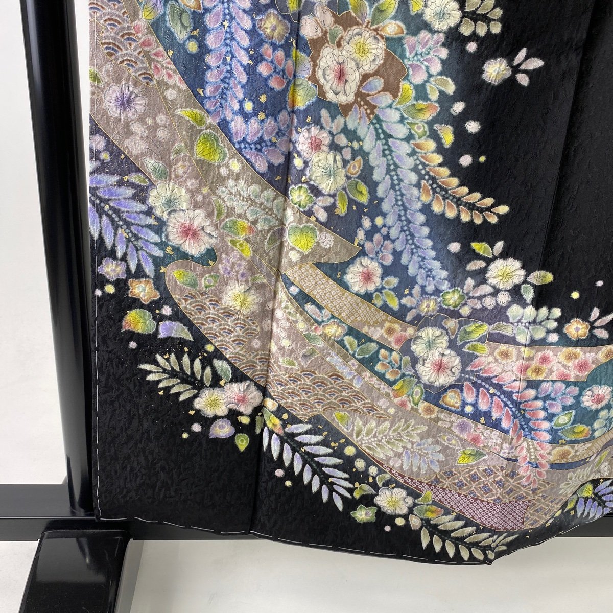 付下げ 美品 名品 辻が花柄 熨斗 絞り 金彩 黒 袷 身丈160cm 裄丈