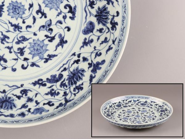 【高品質，本物保証】 中国古玩 唐物 元代 元染付 大皿 古作 時代物 極上品 初だし品 C0673