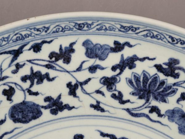 【高品質，本物保証】 中国古玩 唐物 元代 元染付 大皿 古作 時代物 極上品 初だし品 C0673