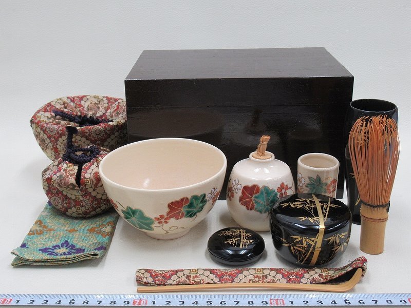 D2903 掻合塗 茶箱 茶碗 振出 巾筒 棗 香合 茶杓 茶筅 茶筅筒 仕覆