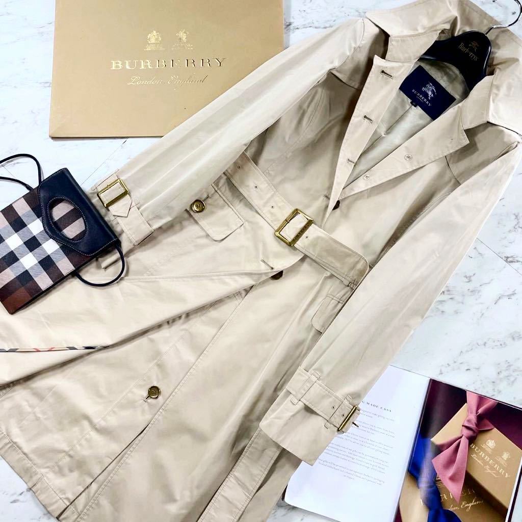 美品BURBERRY LONDON ★トレンチコート★【撥水性抜群】●参考価格14万　バーバリーコート　レディース　綺麗な光沢感〜大きめ38