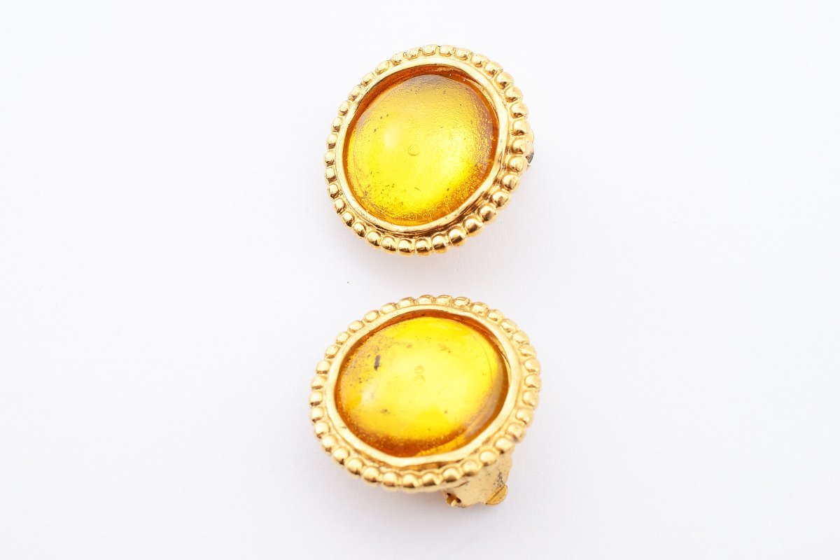 極美品 シャネル イヤリング イエロー ロゴ カラーストーン 色石