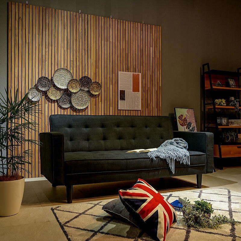 【新品セール価格】ファブリック張りリクライニング ソファーベッドBK色【布製3人掛けソファ2WAY家具3Pおしゃれベッド便利モダン:ST17-3E01