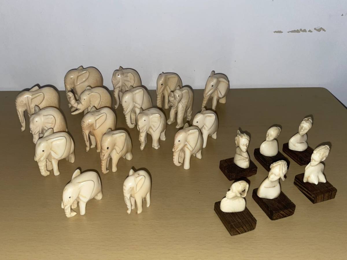 象牙風 置物 | 根付 オブジェ 樹脂製 彫刻 化石 希少マンモス牙 約55cm 約