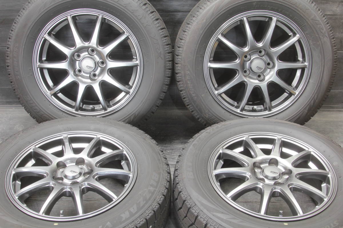 E13条件付送料無料 美品 バリ山 ブリヂストン VRX 冬タイヤ 195/65R15×6J+45 5H PCD100 社外アルミ 4本セット ウィッシュプリウスアネシス