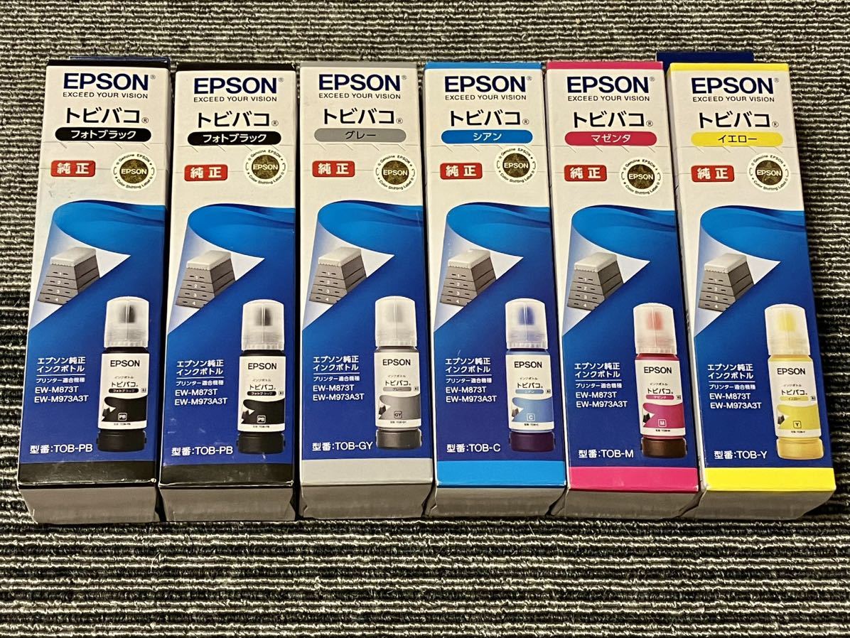 【送料無料】EPSON トビバコ 5色6箱セット　エプソン 1箱汚れ有り　期限長い　TOB-PB TOB-GY 