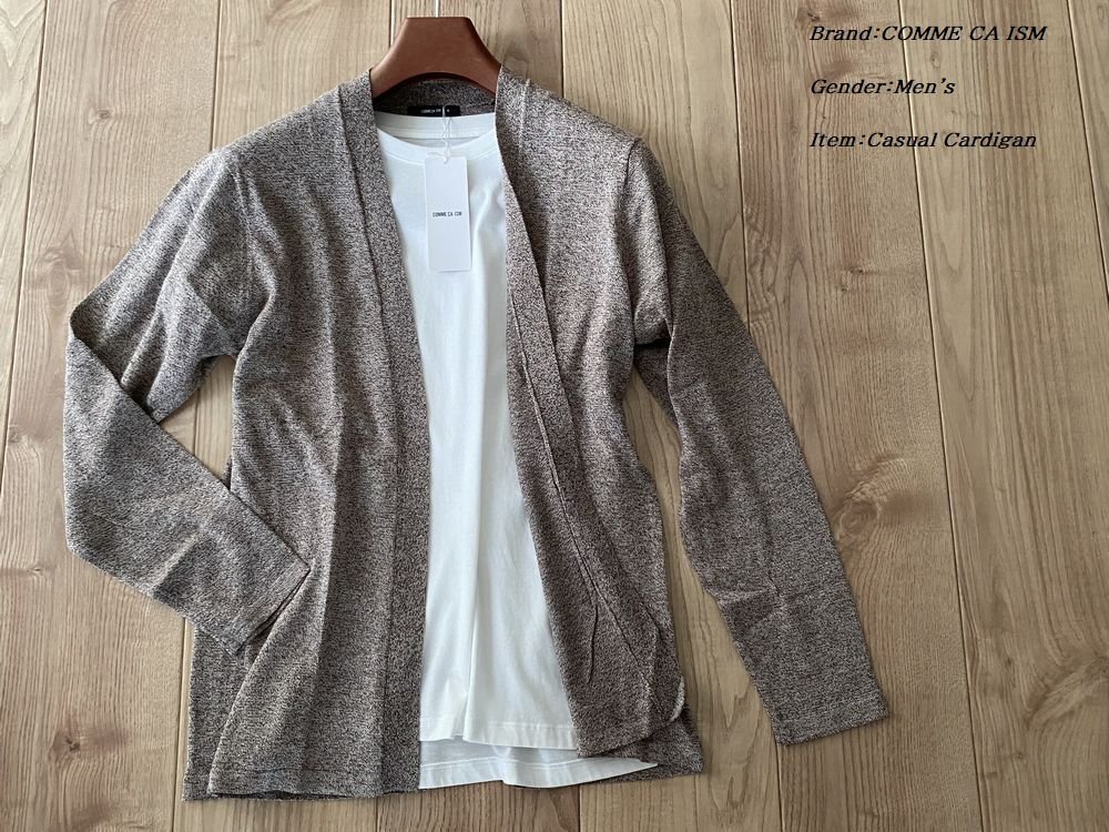 新品 COMME CA ISM MEN コムサイズム〈ウォッシャブル〉ボタンレス ニットカーディガン 14ブラウン Mサイズ 72KR10 定価4，900円