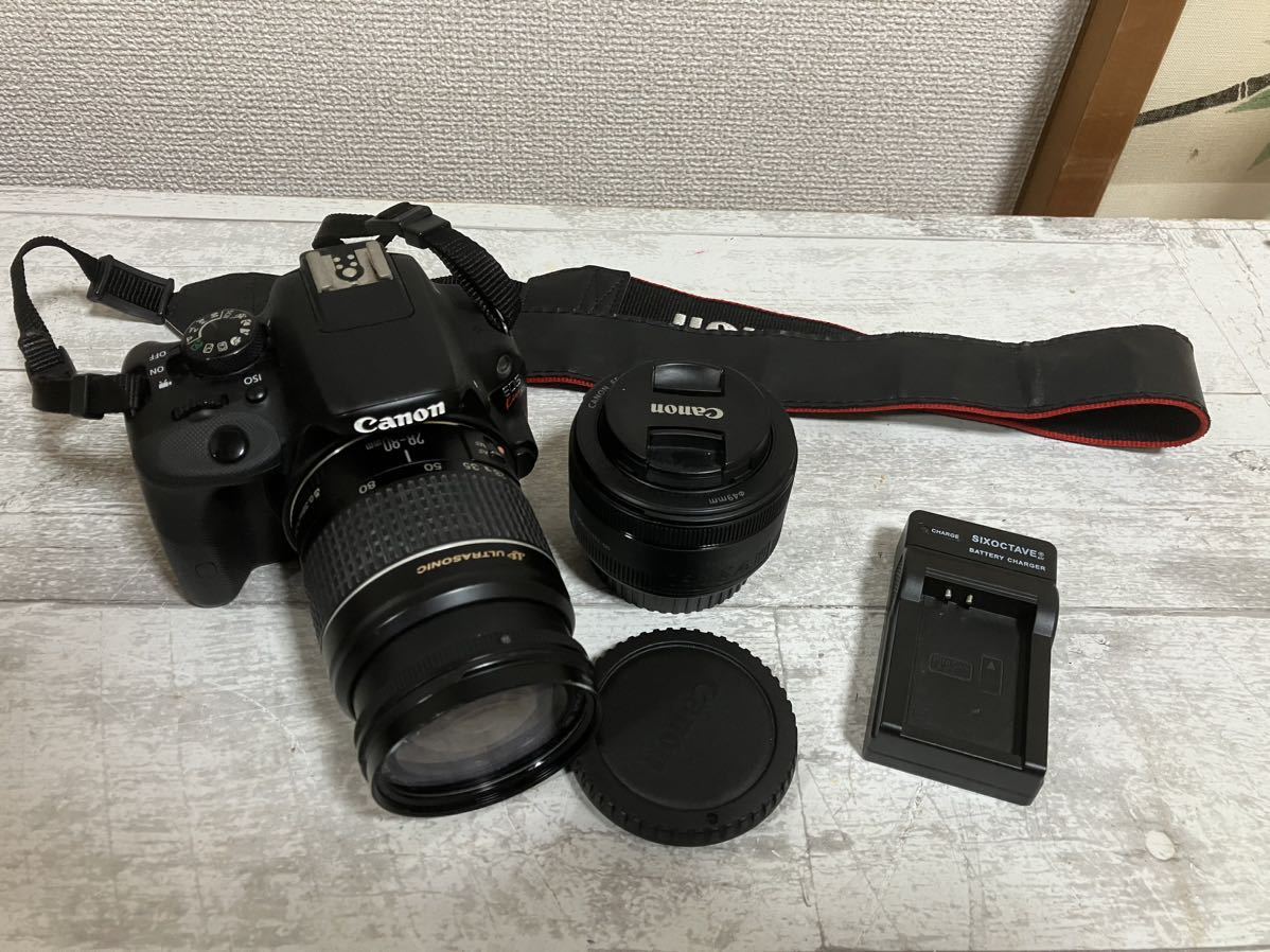  1円オークション Canon EOS Kiss X7 デジタル一眼レフカメラ LENS EF 50mm 1:1.8 STM 28-80 1:3.5-5.6 通電確認(キヤノン)｜売買されたオークション情報、yahooの商品情報をアーカイブ公開 - オークファン キヤノン