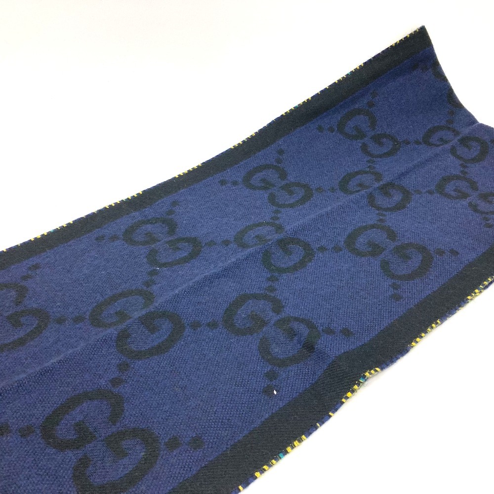 GUCCI グッチ 713141 チェック GGジャカード フリンジ マフラー ウール