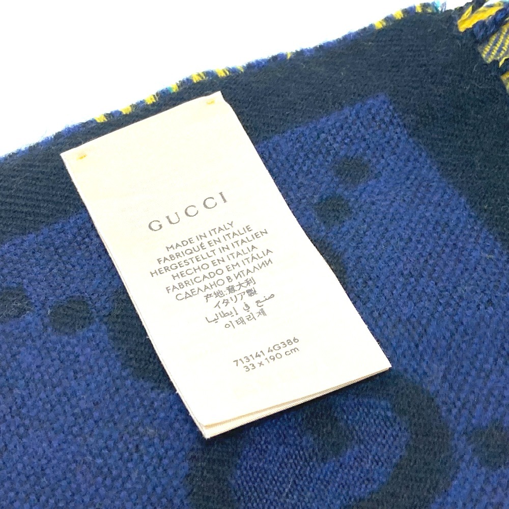 GUCCI グッチ 713141 チェック GGジャカード フリンジ マフラー ウール