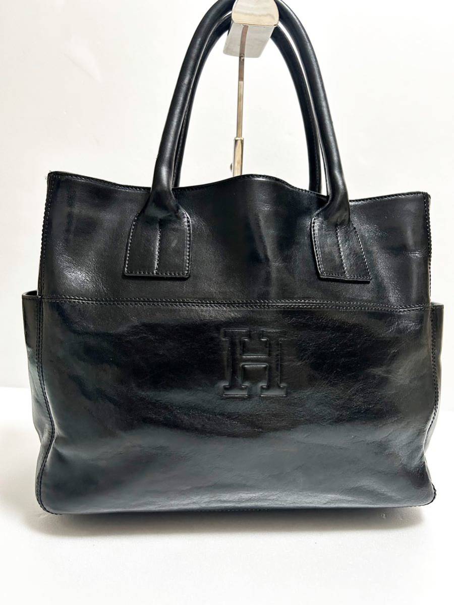 ヒロフ　トートバッグ　レザー　本革　ゴールド金具　大容量　A4 黒