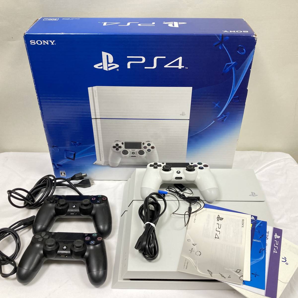 【SONY Playstation4】本体 白 CUH-1200A 500GB White コントローラ3点 ジャンク扱い 箱 取説付き ソニー PS4 プレステ4