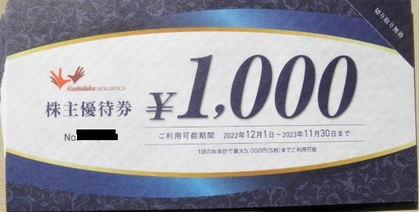 株主優待券・割引券 コシダカホールディングス 株主優待券 15000円分