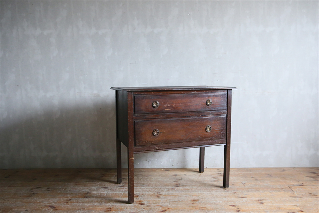 英国アンティーク◇古木2杯ドロワー/収納チェスト/木製タンス/おしゃれ飾り棚/机テーブル/店舗什器/ディスプレイ台/イギリスビンテージ家具