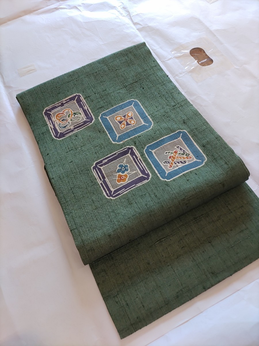工芸名古屋帯 しょうざん生紬 型絵染 下平清人 未使用品 自己紹介欄 