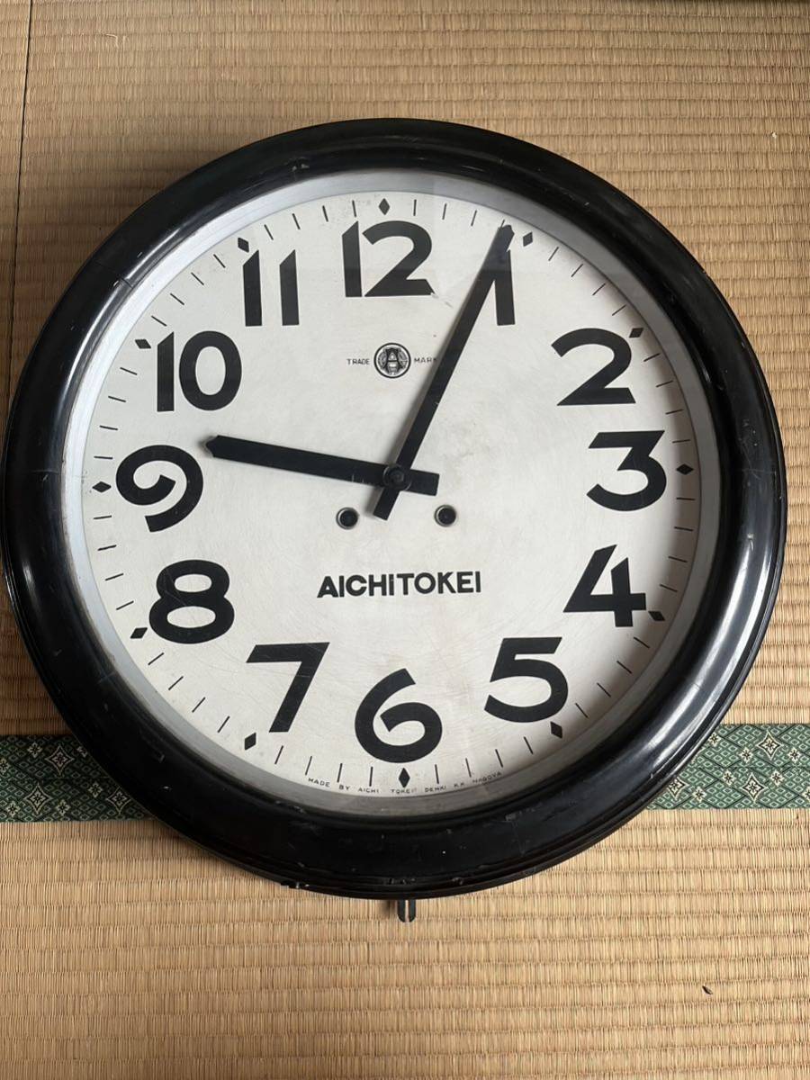 昭和レトロ 愛知時計 ゼンマイ アンティーク 掛時計 セイコー 柱時計 AICHI TOKEI レア　貴重　希少　直径46cm 厚13cm ビンテージ　壁掛け