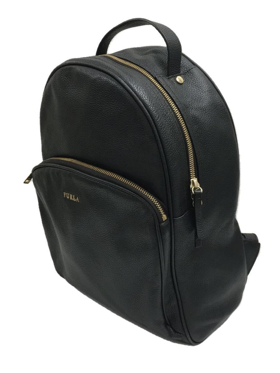 FURLA◇リュック/レザー/BLK/無地 FURLA◇リュック⁄レザー⁄BLK 黒