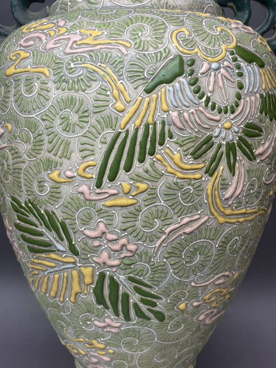 薩摩焼 色絵金彩 美人画 大花瓶 31㎝ 遊女 飾壺 古美術 骨董品