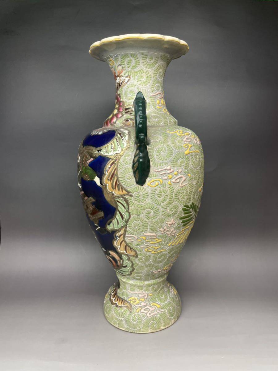 薩摩焼 色絵金彩 美人画 大花瓶 31㎝ 遊女 飾壺 古美術 骨董品