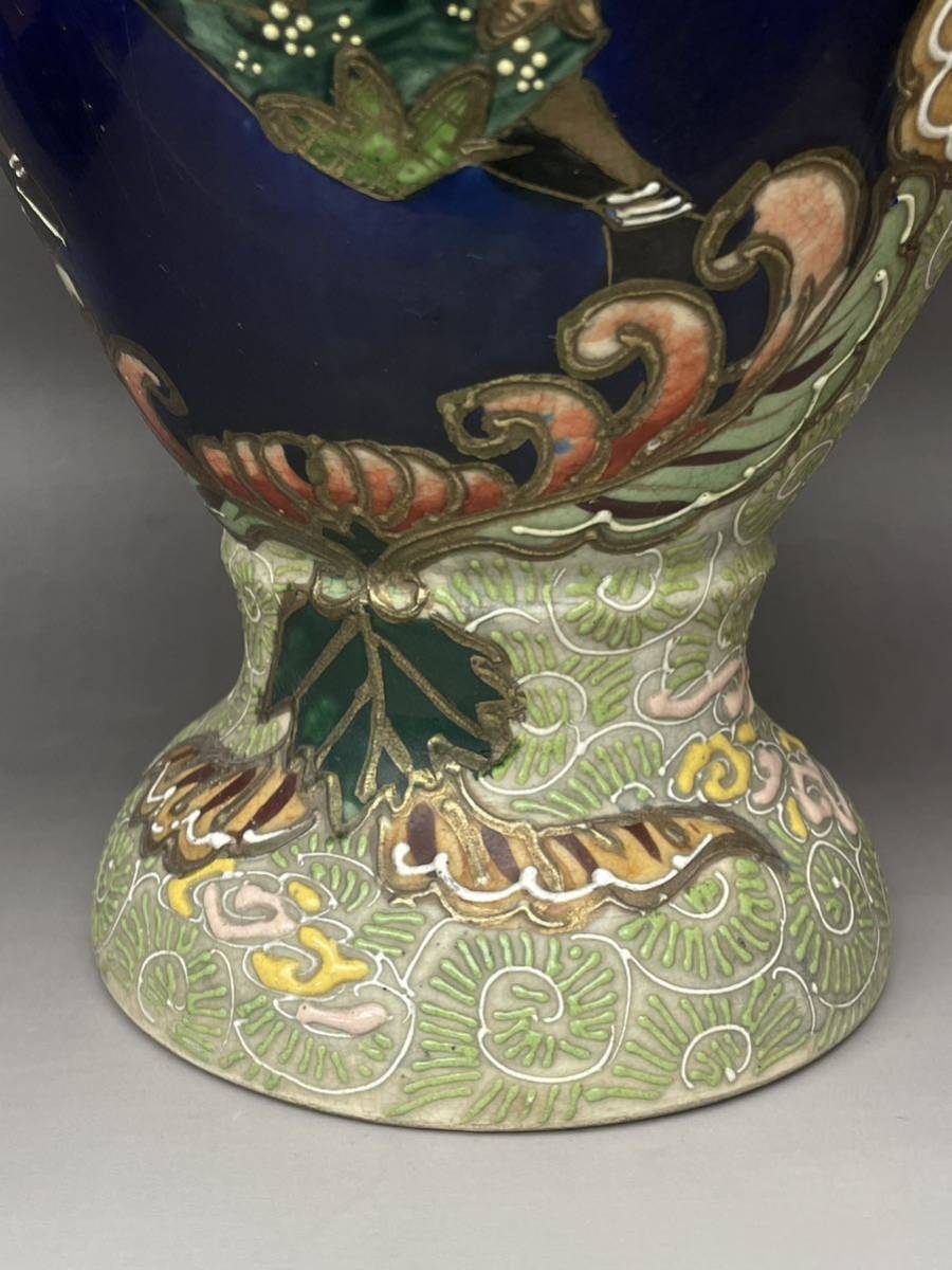薩摩焼 色絵金彩 美人画 大花瓶 31㎝ 遊女 飾壺 古美術 骨董品