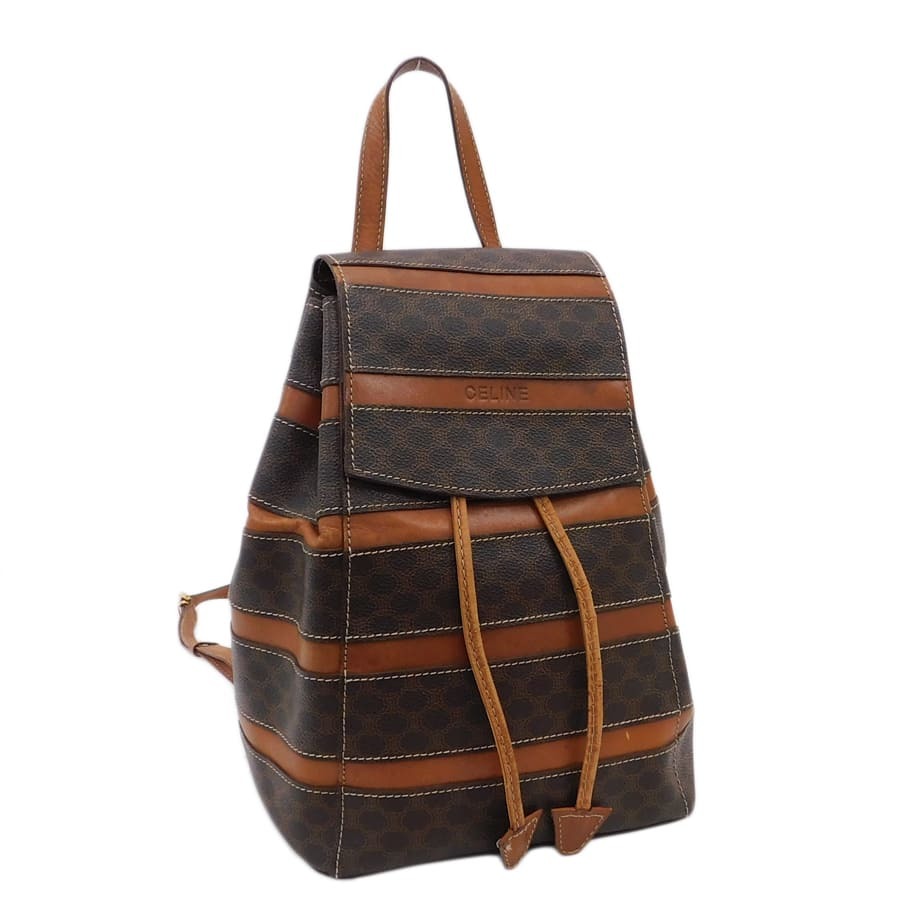 1円 ■ 美品 セリーヌ リュック ブラウン系 PVC×レザー マカダム お出かけ バックパック CELINE ■E.Cssg.zE-7