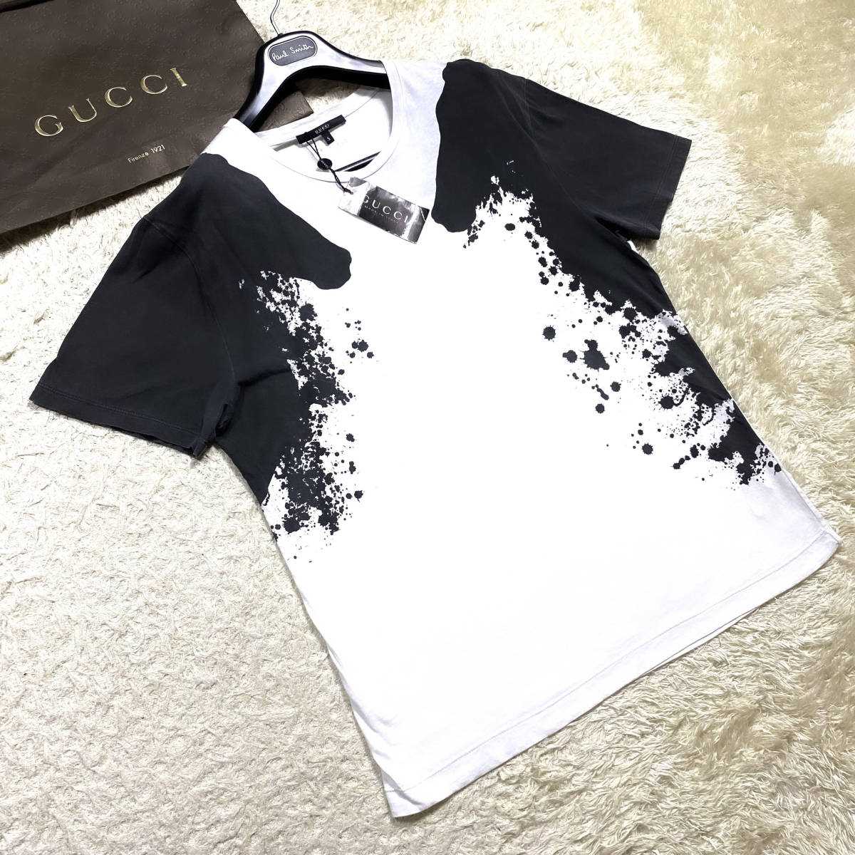 激レアホース柄!GUCCI半袖Tシャツ フロント水墨画ホース柄L~M白 