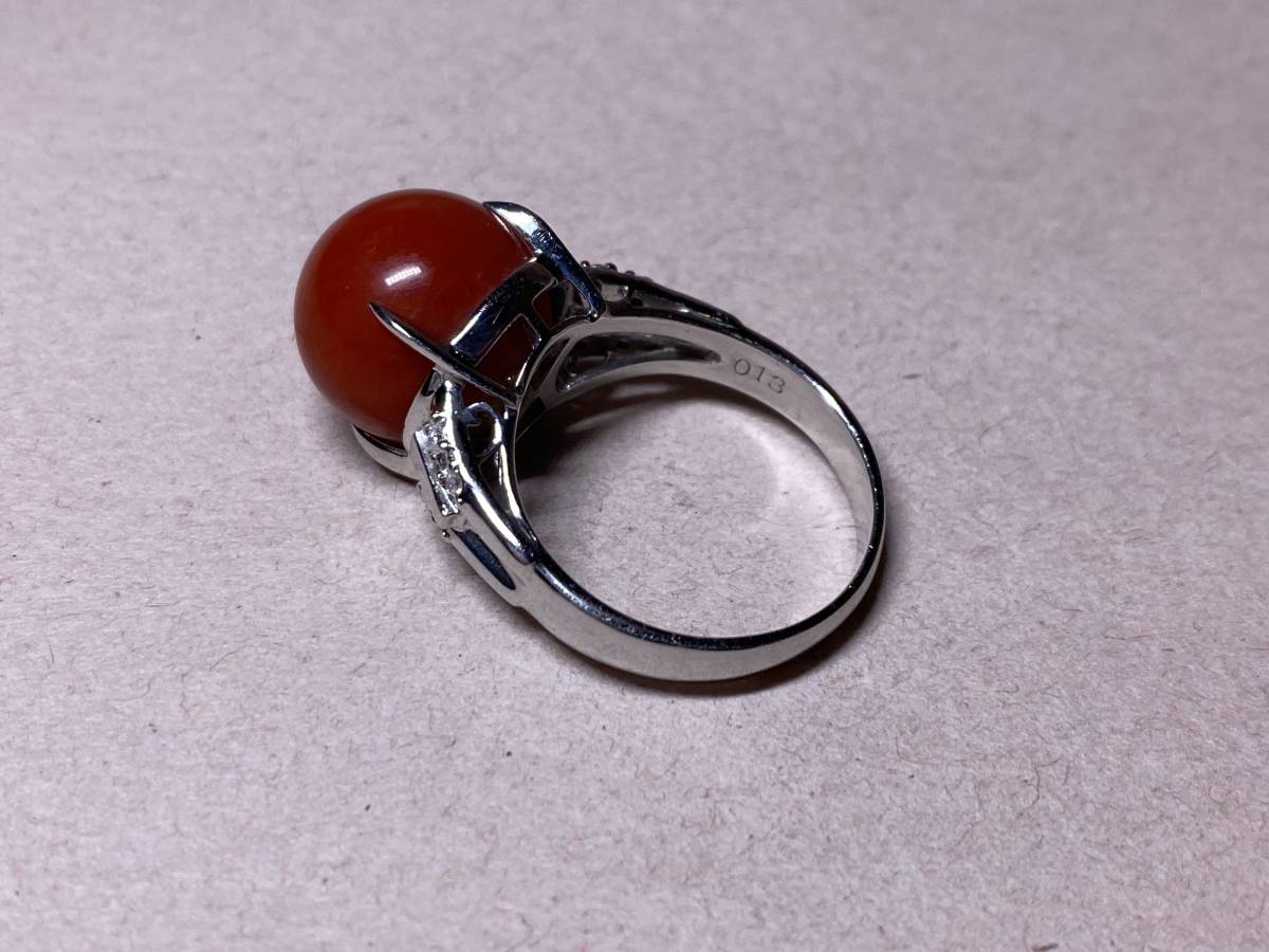 ☆pt900 プラチナ　赤珊瑚　丸玉　指輪 リング　直径12.6mm　重量9.8g　サンゴ　アクセサリー☆7-1