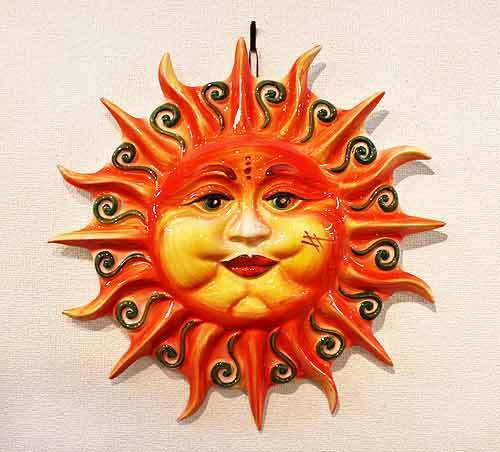 イタリア製 輸入雑貨 壁飾り 壁掛け 太陽 オレンジ 陶器 ウォール