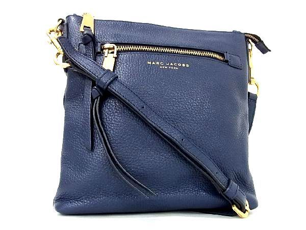 1円 ■極美品■ MARC JACOBS マークジェイコブス レザー クロスボディ ショルダーバッグ 斜め掛けかばん レディース ネイビー系 BF1271