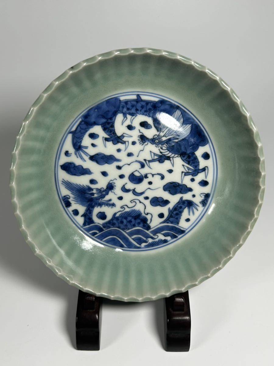 古伊万里　染付　陽刻　深皿　膾皿　唐人　韃靼人　江戸　アンティーク　金継ぎ　金直 古伊万里 染付 陽刻 深皿 膾皿 唐人 韃靼人 江戸 アンティーク 金継ぎ