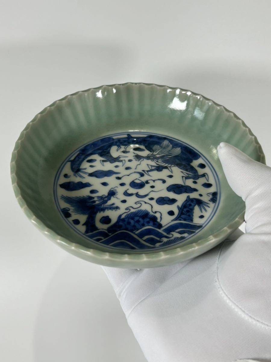 古伊万里　染付　陽刻　深皿　膾皿　唐人　韃靼人　江戸　アンティーク　金継ぎ　金直 古伊万里 染付 陽刻 深皿 膾皿 唐人 韃靼人 江戸 アンティーク 金継ぎ