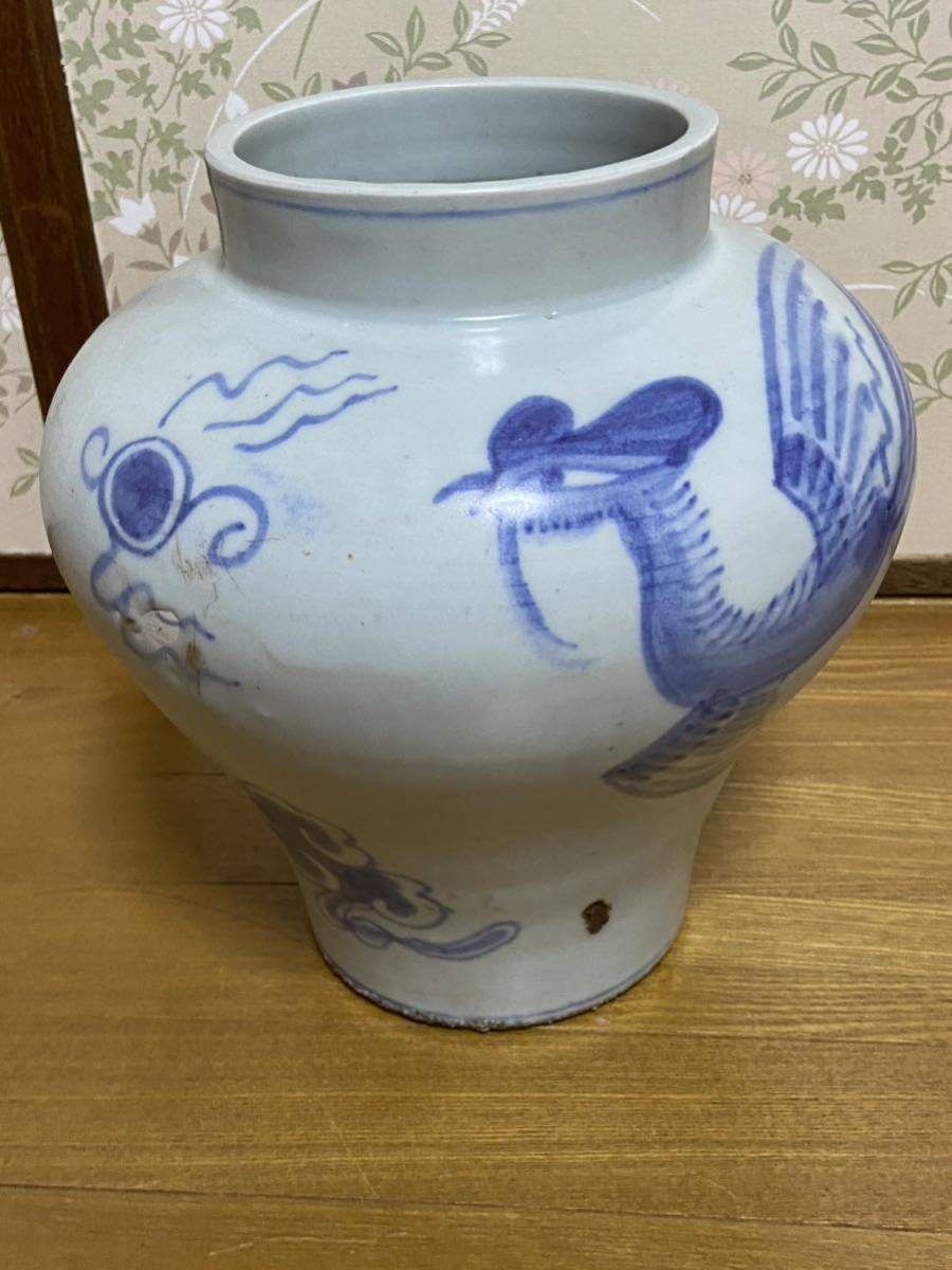 英】17 吉田屋 青九谷鷹草花図大鉢 直径37.8cm 日本美術 九谷焼 器