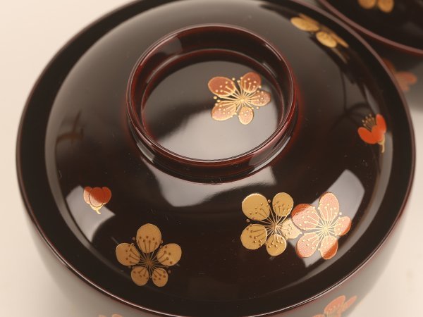 流】輪島屋善仁 紅白梅蒔絵 吸物椀二客 共箱 KQ703 | HAERF.PL