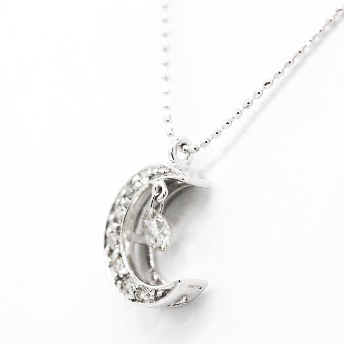 K18WG ダイヤモンド/0.30ct 三日月モチーフ ムーン デザインネックレス 