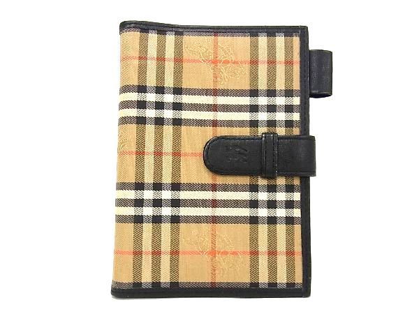 1円 ■美品■ BURBERRY バーバリー ノバチェック ナイロンキャンバス×レザー 6穴式 手帳カバー システム手帳 ベージュ系 AR0677