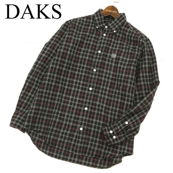 DAKS ダックス 秋冬 ロゴ刺繍★ ウール100％ 長袖 ボタンダウン チェック ネル シャツ Sz.M　メンズ 日本製　C3T07084_8#B