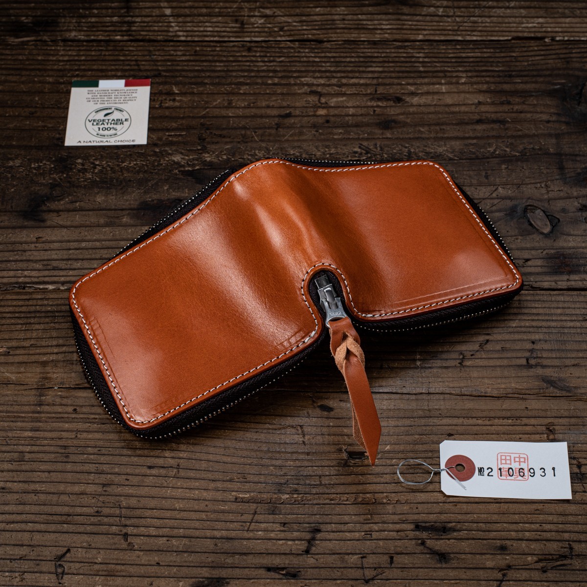 メンズ ミドル 二つ折り 財布 ボックス スクエア 四角 男 本革 牛革 新品 未使用 送料無料 1円 一円 ハンドメイド 茶 ブラウン 田中革具