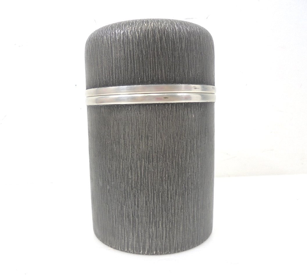 【41】 錫茶筒 錫篤造 箱無し 本体のみ 錫製品 本錫 金属工芸 時代物 伝統工芸 アンティーク 骨董 煎茶 茶筒