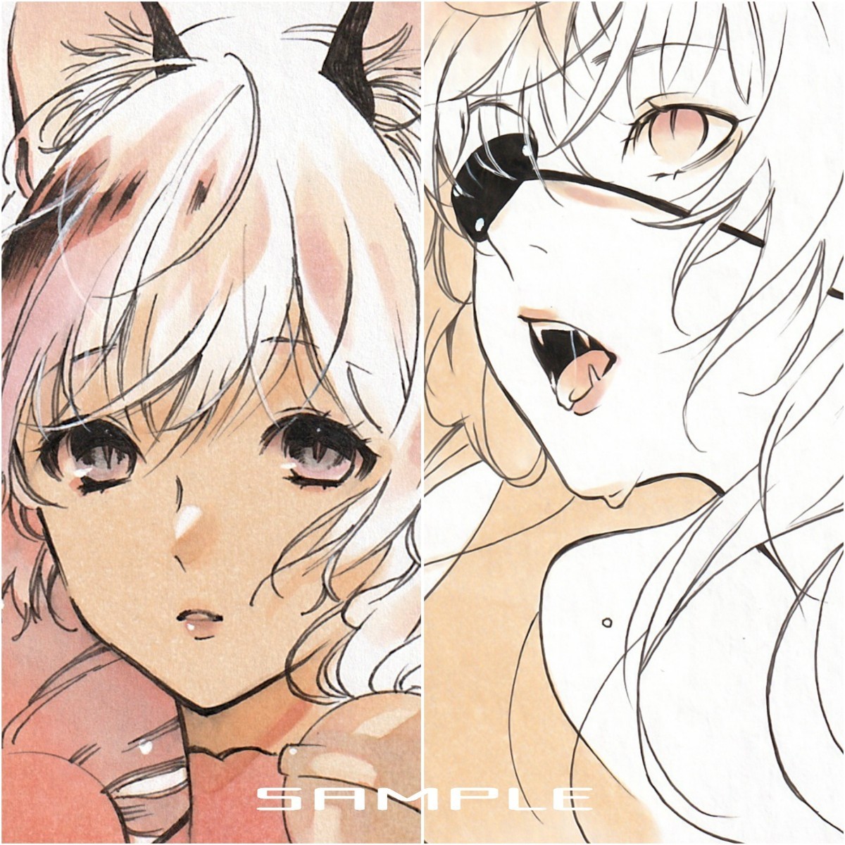 手描きイラスト ◇オリジナル◇創作◇絵画◇女の子◇ミニ色紙◇2枚